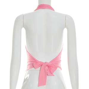 Viviblook J26TP103 Chaleco de verano para mujer, sin mangas, con cuello halter, plisado, con cordones, espalda descubierta, cuello oscilante, color liso, top tipo tank - Product Image 6