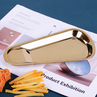 Plateau en acier inoxydable 304, plat en forme d'éventail, repose-cuillère, pinces à nourriture, pinces de buffet dorées, porte-couverts, assiette, compatible micro-ondes
