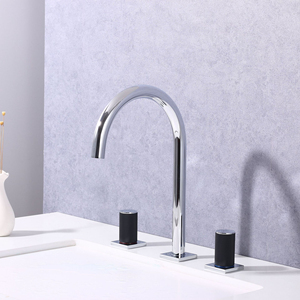 Grifo de Agua Fría y Caliente de Tres Orificios para Mueble de Baño, con Diseño de Losa de <span class=keywords><strong>Roca</strong></span>, Doble Control, en Color Gris Acero y Oro Rosa - Product Image 4