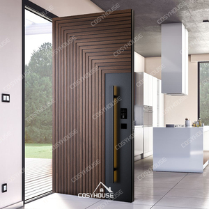 Puerta de seguridad de madera maciza de entrada frontal de estilo lujoso con luz lateral, puerta exterior abierta con pivote antirrobo para apartamentos y villas - Product Image 3