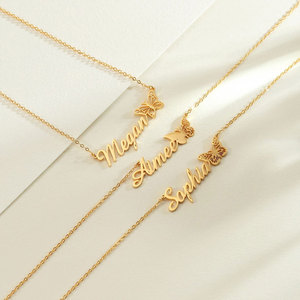 Gold <b>Necklace</b> 18K 316L Stainless Steel Butterfly Nameplate Personalized Signature <b>Custom</b> Letter <b>Name</b> Plate <b>Necklace</b> for Women - Product Image 4