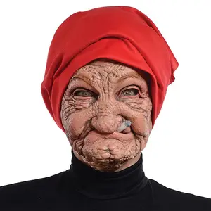 Realistic Halloween Headgear Smoking Old Lady Mask Latex Big Nose Mask For Halloween Funny Party Cosplay Props Mask