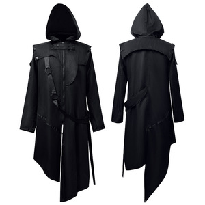 Capa con capucha gótica medieval para hombre, larga, negra, de poliéster, para las cuatro estaciones, disfraz para Halloween y cosplay - Product Image 1