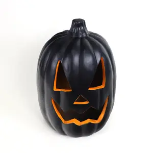 Black pumpkin face Jack O lantern all'ingrosso decorativo artificiale regalo di Halloween PU plastica zucca decorazione della tavola lampada leggera