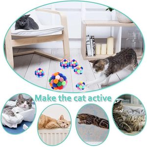 Jouets pour chats de haute qualité : bâtonnets de chat, balles élastiques avec clochettes, balles colorées en laine arc-en-ciel pour chats - Product Image 5