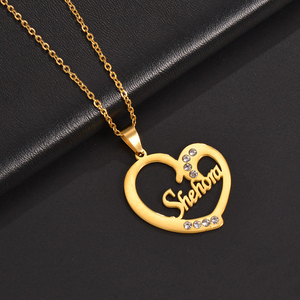 Uionen 2067 Personalized Custom Name <b>Necklace</b> Heart Diamond Pendant on Stainless Steel with Gold Plating <b>for</b> Women and <b>Men</b> - Product Image 2