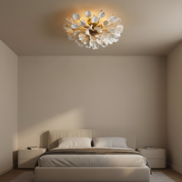 Lustre suspendu de luxe Lunaria pour salon, éclairage floral, design moderne en céramique noire, lampe suspendue en laiton