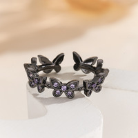 Cincin Kupu-kupu Multi-warna Kuningan Wanita AA02274, Cincin Jari yang Dapat Disesuaikan