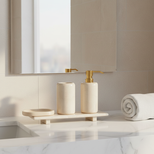 Lusso elegante in ceramica poliresina rustica in resina Boho decorazione per la casa sapone e lozione porta spazzolino da denti moderno Set da bagno - Product Image 5