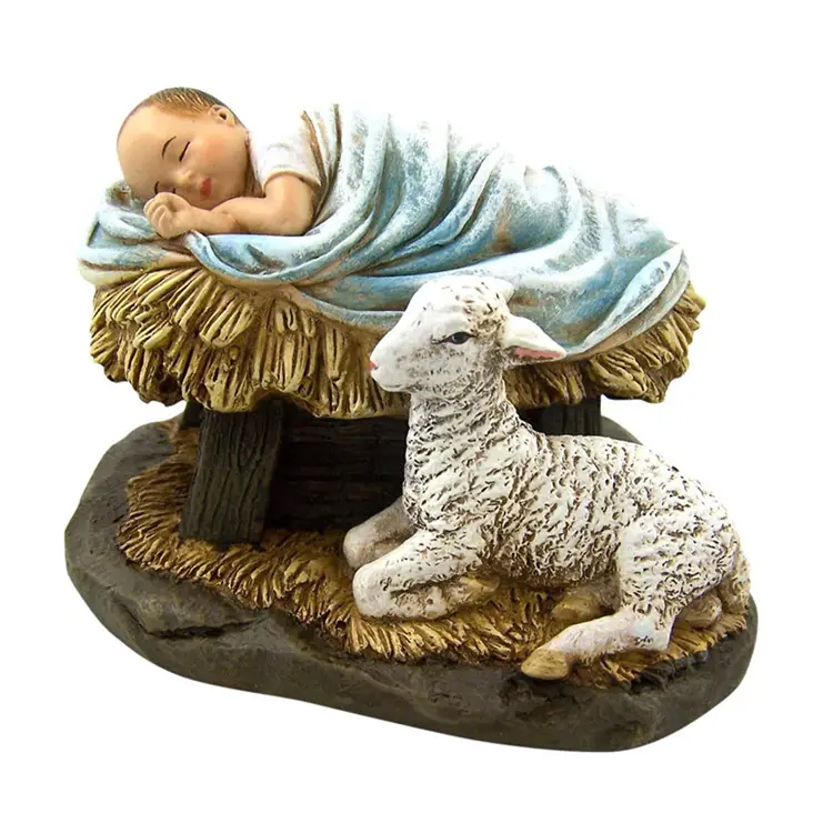 Resina de Navidad Natividad estatuilla regalo de Dios de amor bebé Jesús en el pesebre de Navidad estatuilla 4 1/2 pulgadas