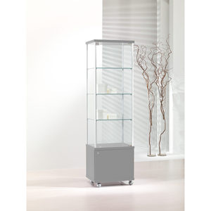 Vitrine Moderne 55 cm de Large, 185 cm de Haut, Cadre en Aluminium Gris Clair, Étagères en Verre Trempé, Porte Verrouillable - Product Image 1