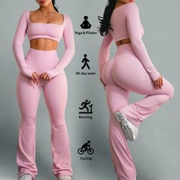 Leggings évasés taille haute personnalisés, séchage rapide, extensibles dans quatre directions, respirants, grande taille, double taille en V, effet push-up, pour le yoga et les activités sportives