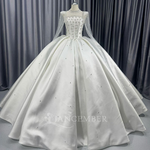 Lscm104 Luxury <b>Wedding</b> Dress Full Satin Skirt Sheer Beaded Crystal Floral Corset Princess Bridal Ball Gown Jancember - Product Image 4