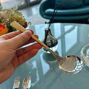 Ensemble de couverts DF BC à manche carré en acier inoxydable 430, couteau, fourchette, cuillère, finition miroir pour hôtels, cuillère à steak et dessert de style occidental - Product Image 6