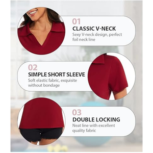 Chemise à col en V pour femme, tenue de bureau décontractée, confortable, manches 3/4, haut à col - Product Image 5