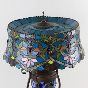 LongHuiJing Tiffany Style Lamp 18 Inch Antique Red Flower Stained Glass Lamp Shade Lamp With Glass Luminous Base - Product Image 5