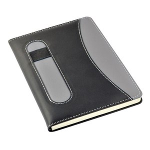 Cuaderno Premium con Cubierta de Cuero Gris y Negro, con Portaplumas, Estilo Ejecutivo, Tamaño A5 - Product Image 1