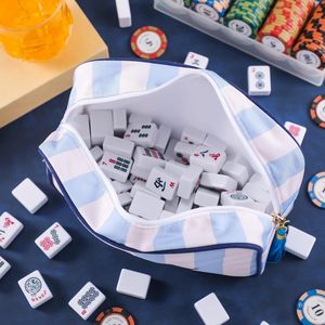 Sac de rangement pour tuiles de Mahjong avec fermeture éclair, pochette brodée rayée pour tuiles de Mahjong, sacs pour tuiles de jeu de société - Product Image 3