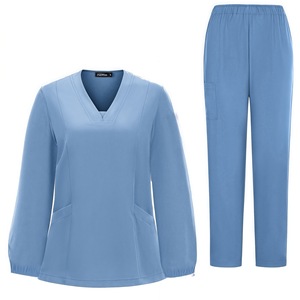 Women's <b>Scrub</b> <b>Set</b> Long Sleeve V Neck Elastic Waist Lightweight Moisture Wicking Hospital Uniform Split <b>Set</b> For Dental Medical - Product Image 3