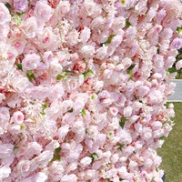 Mur floral 3D en tissu 5D avec roses roses simulées pour la décoration de mariage