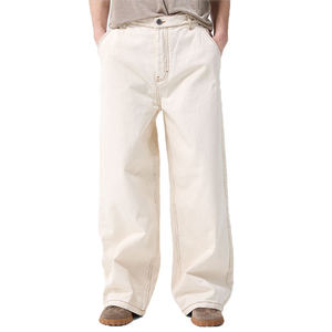Pantalones Vaqueros Anchos Color Crema Personalizados para Hombre, 100% Algodón Ultrasuave, Pantalones de Mezclilla Rectos, Ajuste Holgado y Moderno, Jeans Blancos - Product Image 1
