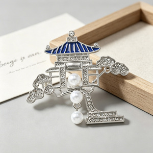 Nuevo Broche de Perlas con Diseño de Pabellón y <span class=keywords><strong>Terraza</strong></span> al Estilo Chino, Borla con Diseño de Nicho de Estilo Chino, Accesorio <span class=keywords><strong>para</strong></span> Hanfu y Cheongsam - Product Image 2