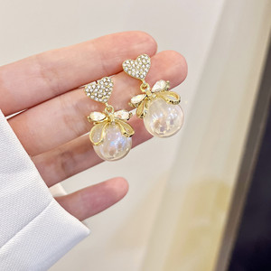 Hàn Quốc thời trang cao cấp hợp kim Stud Bông tai sang trọng cổ tích đào trái tim lớn ngọc trai đầy đủ kim cương khí chất Ngọt Ngào Phong cách hợp thời trang - Product Image 6