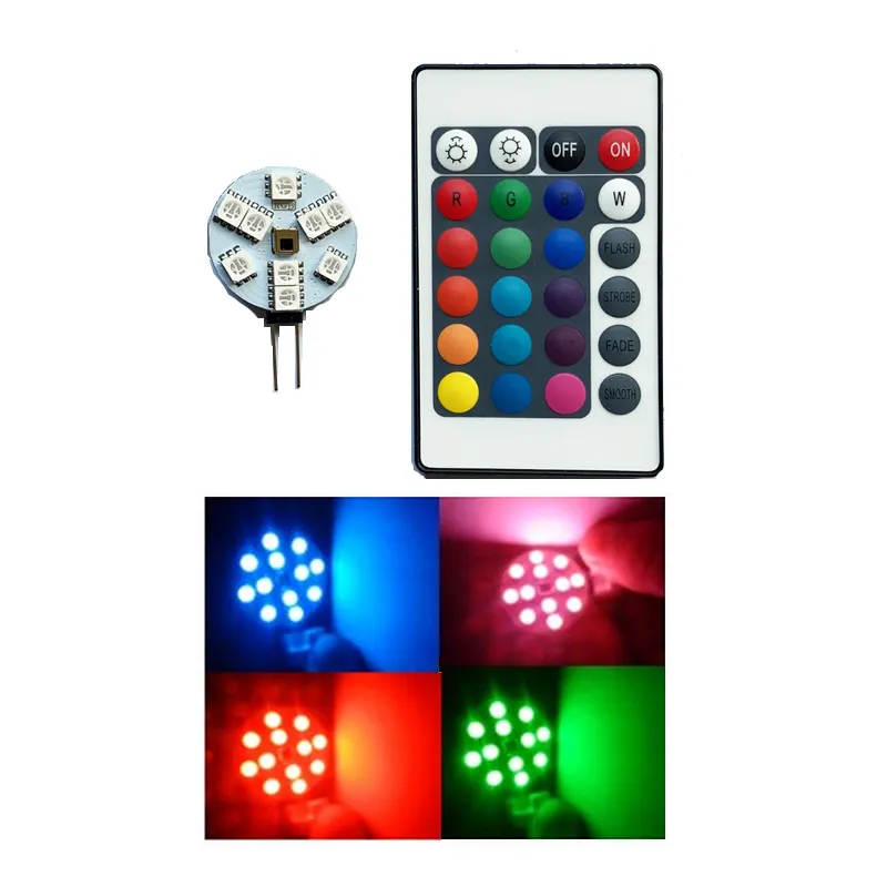 Colorful RGBW G4 LED Bulb LED 12V Back Pin or Side Pin Remote Controller G4 2W Lamp Light Bulb