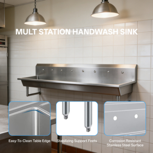 Évier commercial mural 4 stations en acier inoxydable 304/430 de <span class=keywords><strong>96</strong></span> pouces, finition polie, garantie 5 ans pour restaurants - Product Image 5