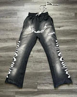 Pantalon de survêtement évasé personnalisé broderie Patch Applique couture piles pantalon haute qualité polaire délavé pantalon de survêtement évasé pour hommes