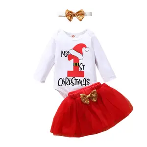 AMy First Christmas Baby Dress 3pcs Toddler Baby Girl Clothes Set Newborns New Years Costume Baby Christmas Outfits