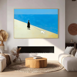 The Companion Minimalist <b>Beach</b> <b>Canvas</b> Print With Wood Frame Modern Wall Art Indoor Decor Seascape Oil Painting Style - Product Image 2
