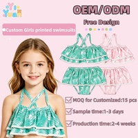 Maillot de bain bikini à volants superposés pour petites filles, imprimé palmiers tropicaux, deux pièces, pour enfants de 2 à 6 ans, design personnalisé gratuit