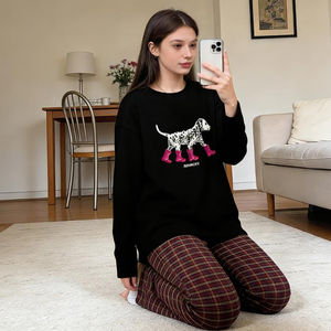 Ensemble de pyjama printemps, automne et hiver - Pyjama à manches longues en 3 couleurs : motif bottes, motif chien, violet, carreaux colorés - Product Image 5