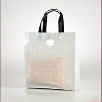 Sac de courses en plastique BOPP transparent avec poignées noires et pois, design à soufflet inférieur réutilisable pour usage commercial