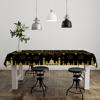 Nappes Ramadan Mubarak, décorations de table pour fête Eid Mubarak, fournitures de fête Ramadan Kareem, nappe rectangulaire noire et dorée
