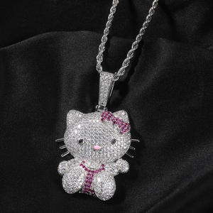 Collar de Hip Hop Completamente Diamantado con Colgante de <span class=keywords><strong>Hello</strong></span> <span class=keywords><strong>Kitty</strong></span> Chapado en Oro Latón con Circonita 5A y Cadena de Cuerda de Acero Inoxidable Regalo para el Día del Niño - Product Image 3