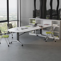 Table de conférence, de salle à manger ou d'hôtel Mekia en bois massif, design moderne, pliable, réglable, écologique, de forme oblongue, 10 places, multifonctionnelle