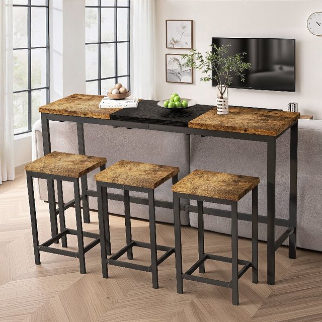 Modern Metal Kitchen Dining Table Pub Table 4-Piece Dining Table Set with 3 Stools Hanging Stool Design ODM/OEM Available