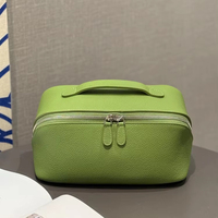 Sac à cosmétiques pour femmes en cuir véritable de luxe fabriqué en usine, grand format carré, style vintage, avec fermeture à glissière, noir