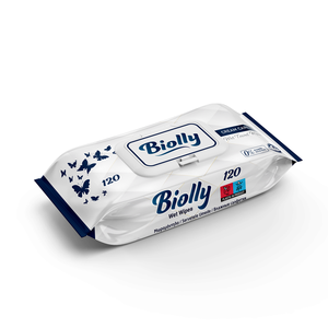 Lingettes humides Biolly Cream Care 120 unités - Formule douce enrichie en vitamines, extra-durables - Product Image 1