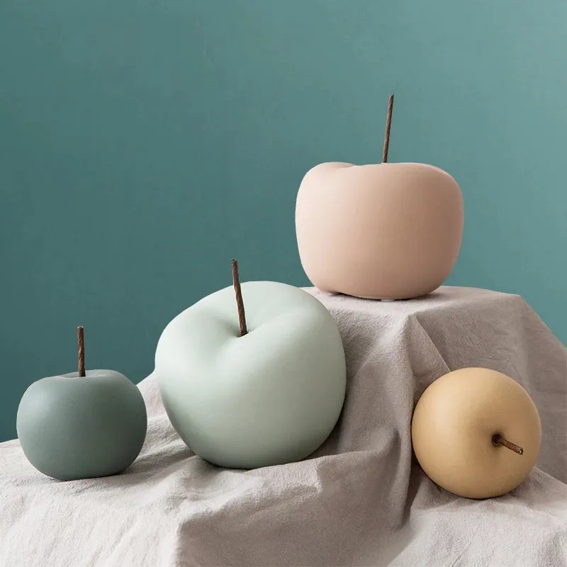 Patung rumah Macaron Modern, Hiasan Seni Dekorasi buah keramik, aksesori meja ornamen Apple