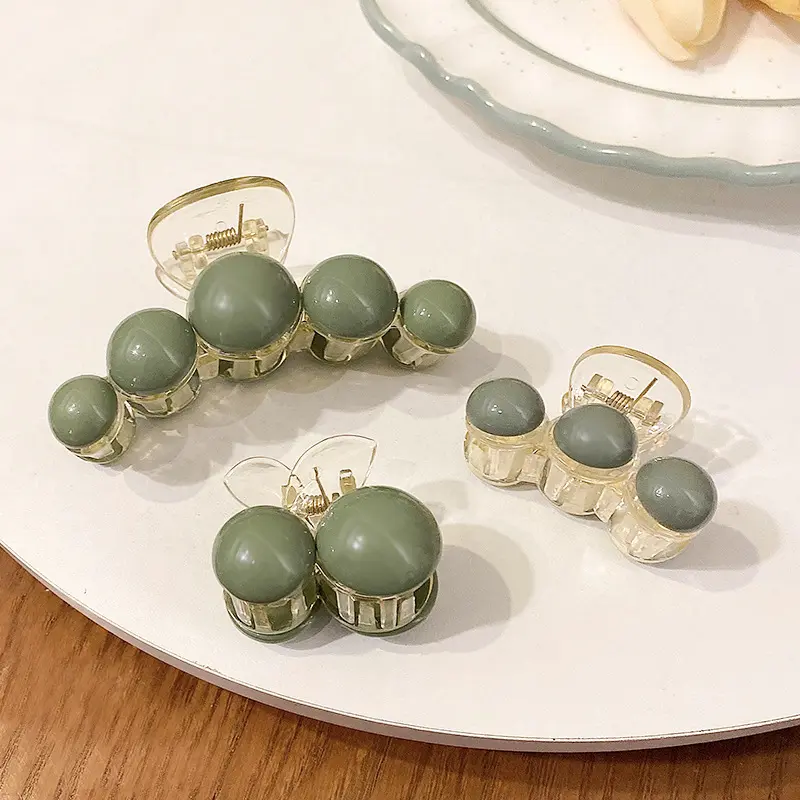 Korean Style High Quality Green Pearl Beads Ladies Hair Clip Claw Large Big Hairpins for Women And Girls