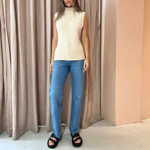 Fabricant de tricots personnalisé <span class=keywords><strong>blanc</strong></span> col roulé sans manches tricot côtelé laine mérinos <span class=keywords><strong>alpaga</strong></span> femmes <span class=keywords><strong>pull</strong></span>-over - Product Image 3