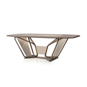 Özel İtalyan tasarımcı ışık lüks Modern yemek masası seti 10 koltuklar için siyah temperli cam yemek masası