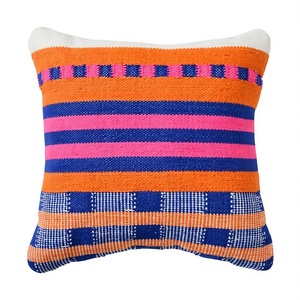 Striped Square <b>Throw</b> Pillow Bohemian Woven Textile Decorative Cushion Cover Orange Pink <b>Blue</b> Pattern - Product Image 1