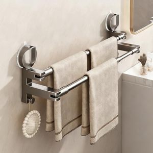 Porte-serviettes en alliage d'aluminium à <span class=keywords><strong>ventouse</strong></span>, sans perçage, pour salle de bain, avec tringle de <span class=keywords><strong>douche</strong></span> réglable et étagère de rangement - Product Image 1