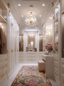 HAIYUE <span class=keywords><strong>Dressing</strong></span> Luxe Blanc Crème Sculpté Style Rococo : Finition Dorée Personnalisée Verre+LED et Meuble Coiffeuse pour Projets de Villas Privées de Luxe - Product Image 2