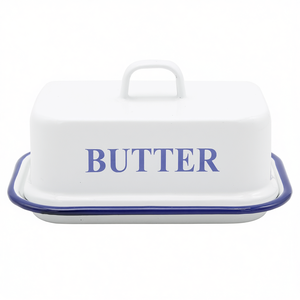 จานใส่เนย ฮูซัม เอนาเมล สีขาว ขอบสีน้ำเงิน ที่เก็บเนย ภาชนะเก็บของในครัว - Product Image 2