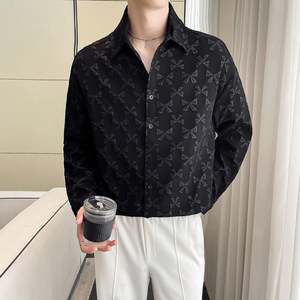 Camisa informal de manga larga con cuello vuelto para hombre de alta calidad, vestido Formal holgado con cuello Polo para proceso de grabado de otoño - Product Image 2
